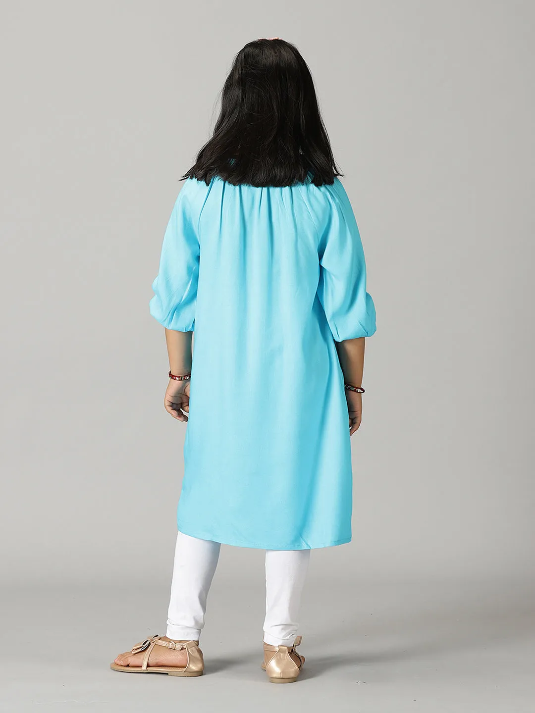 Girls Full Sleeve Neck Tie Up Kurta