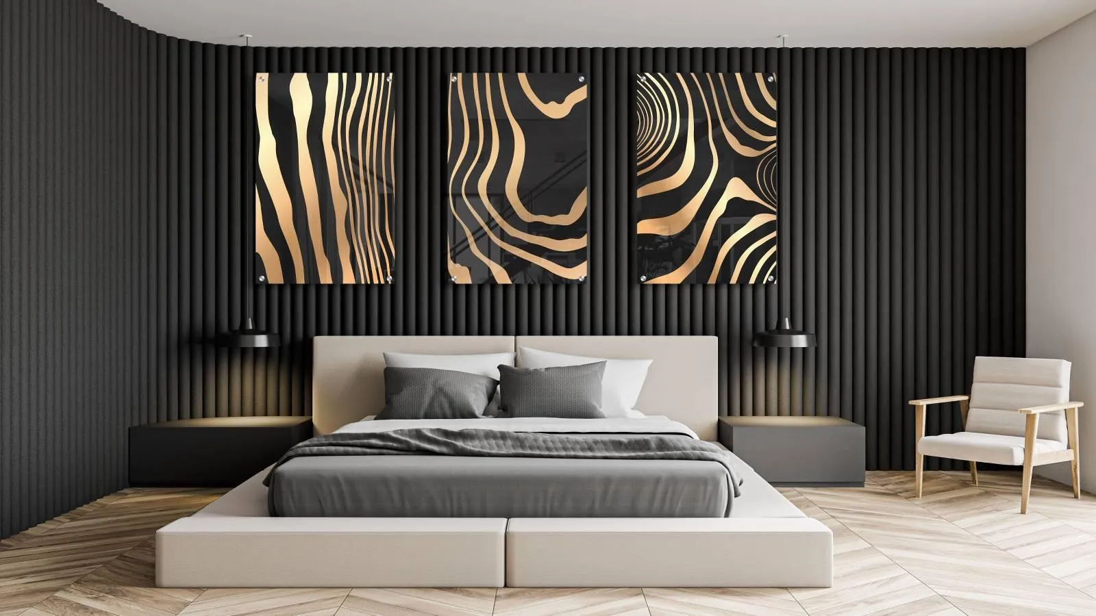 Gold Zebra Pattern Set of 3 Prints Modern Wall Art Modern Artwork