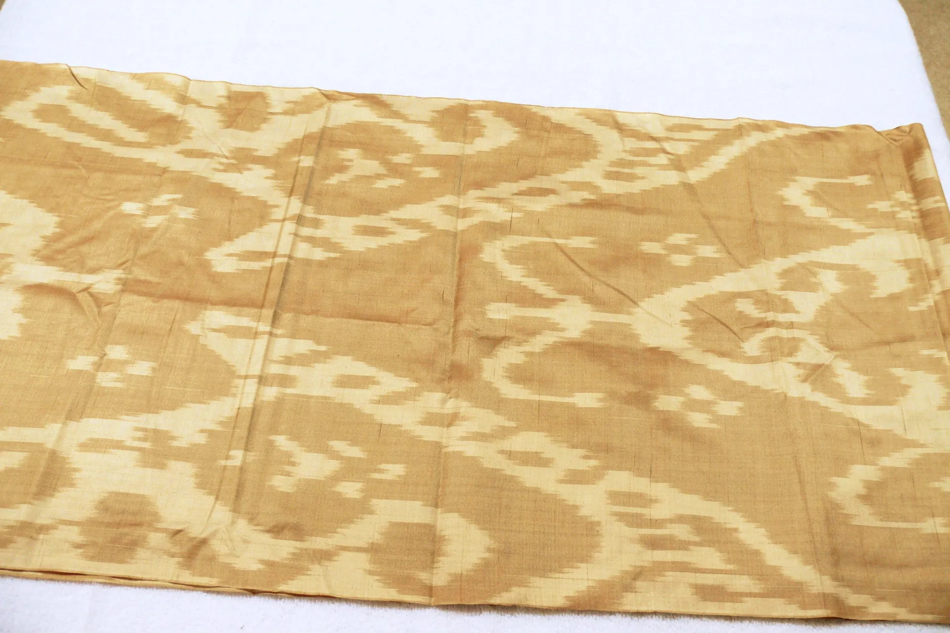 Hand-dyed, Handwoven, Ikat Fabric, Silk Brown and Tan