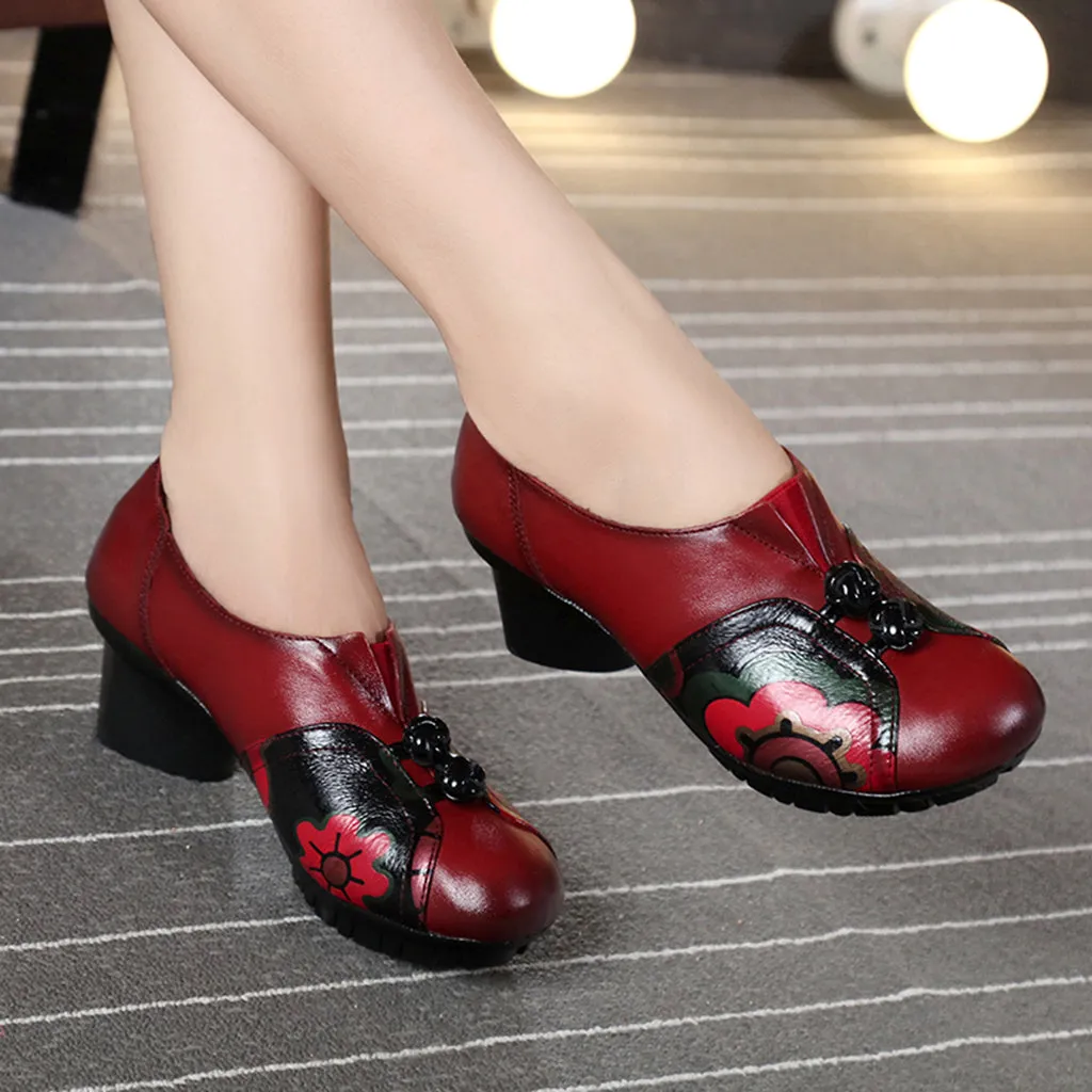 Handmade Retro Leather Printed Ethnic Shoes