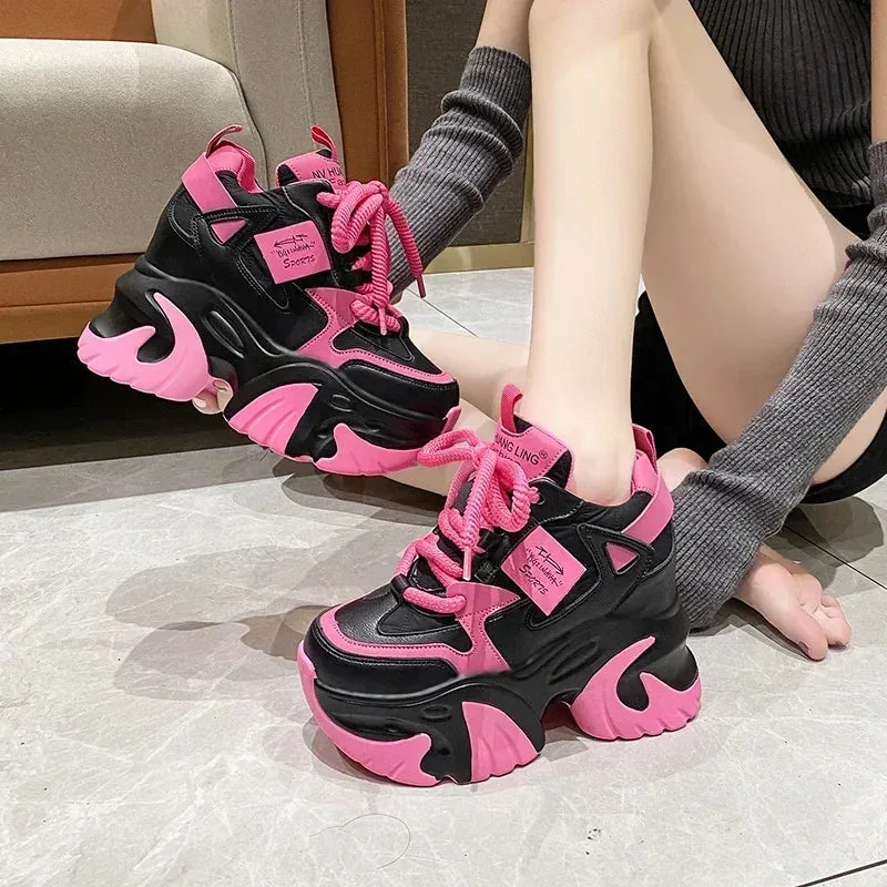 High Platform Sneakers Women 2023 Thick Sole Sports Ladies Trainers Vulcanized Shoes Woman Chunky Sneakers Zapatillas Mujer 10CM