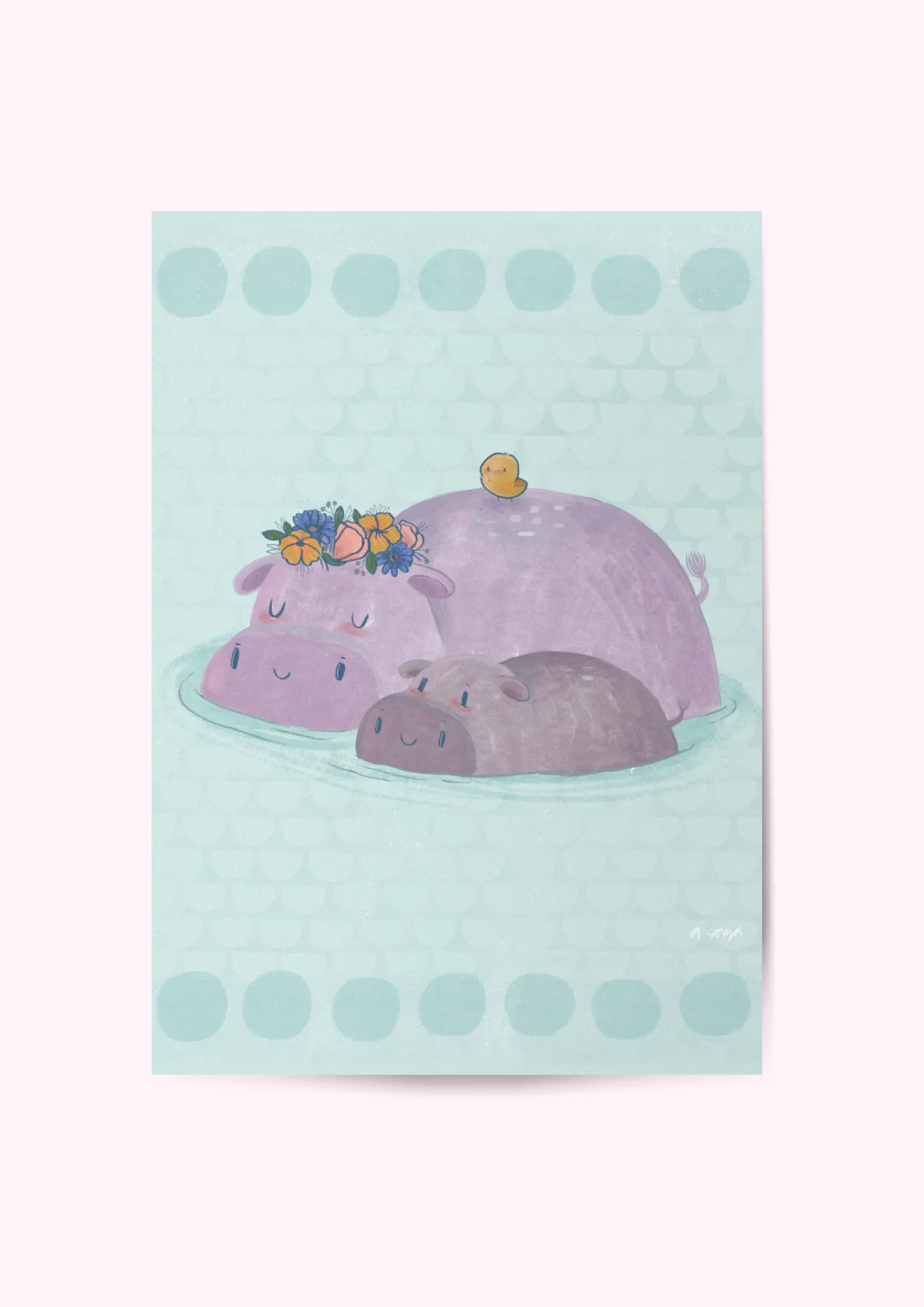 Hippo Family Non-Tearable Poster