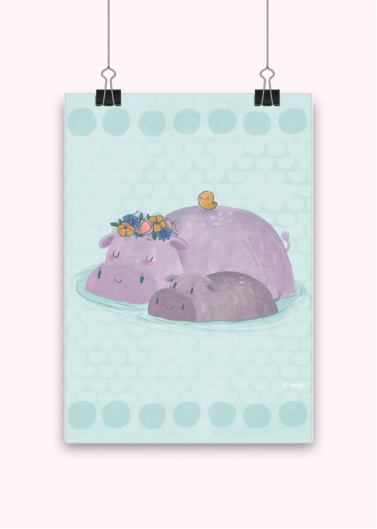 Hippo Family Non-Tearable Poster