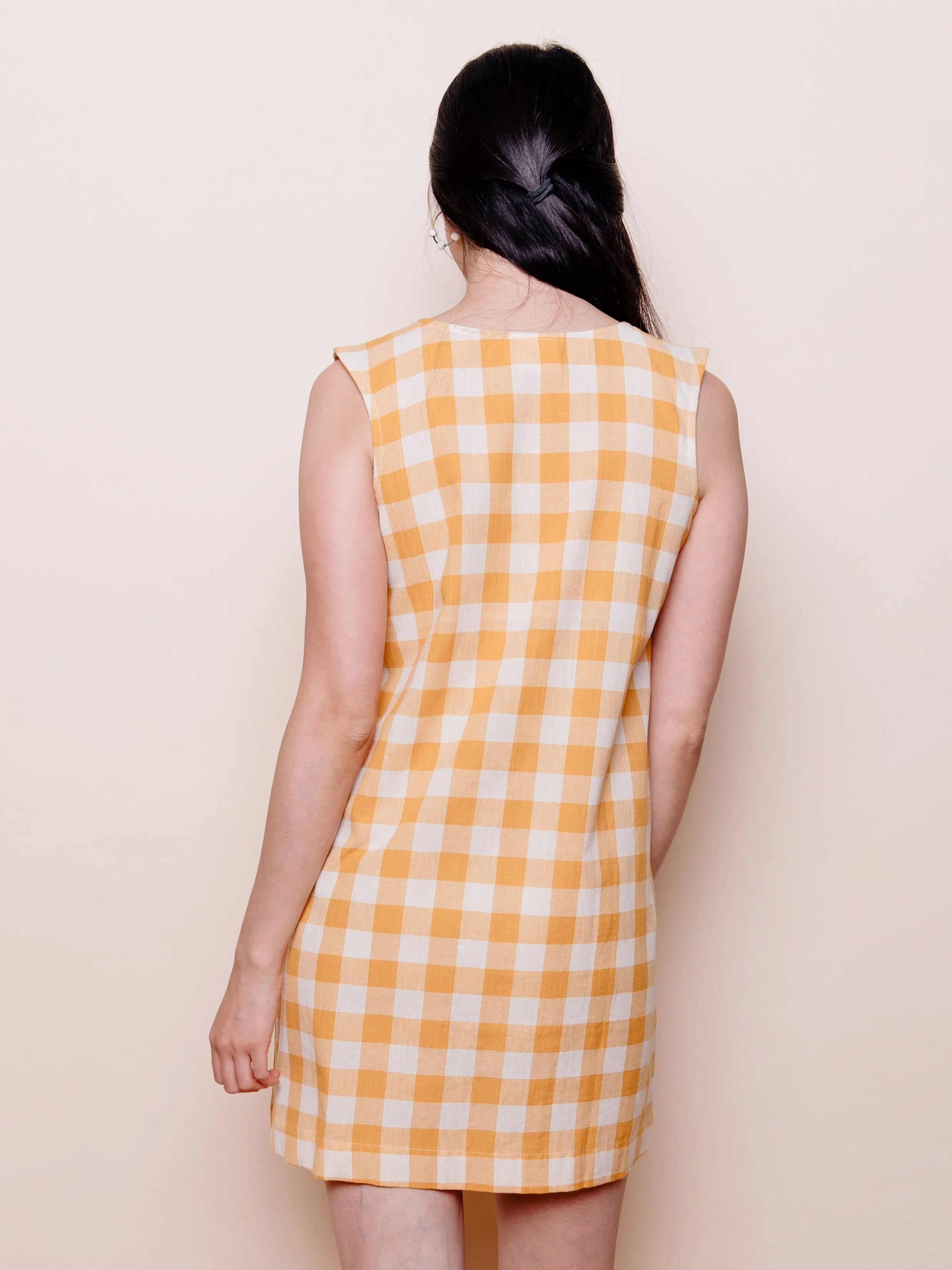 Jacklyn Shift Dress - Gold Gingham