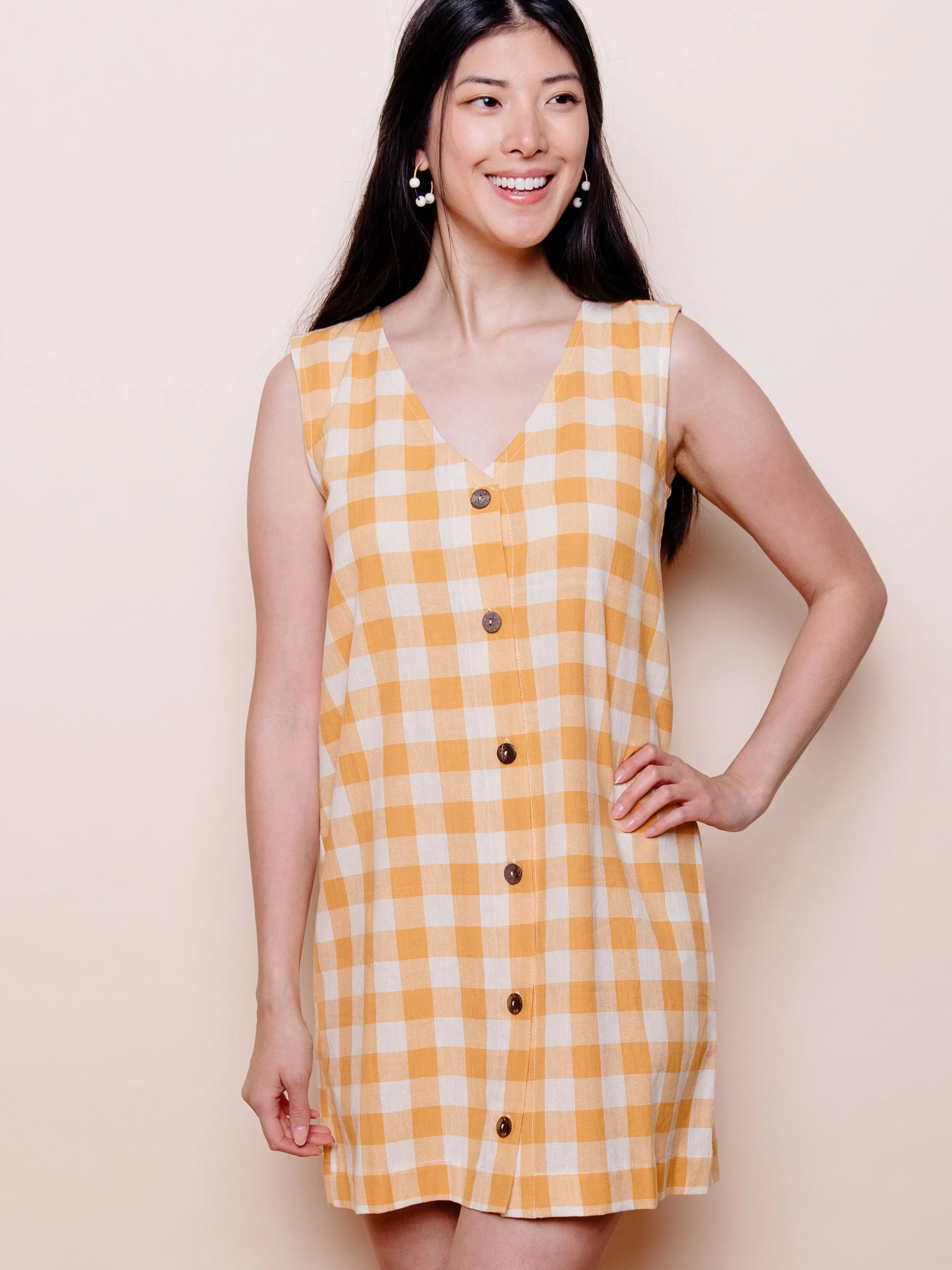 Jacklyn Shift Dress - Gold Gingham