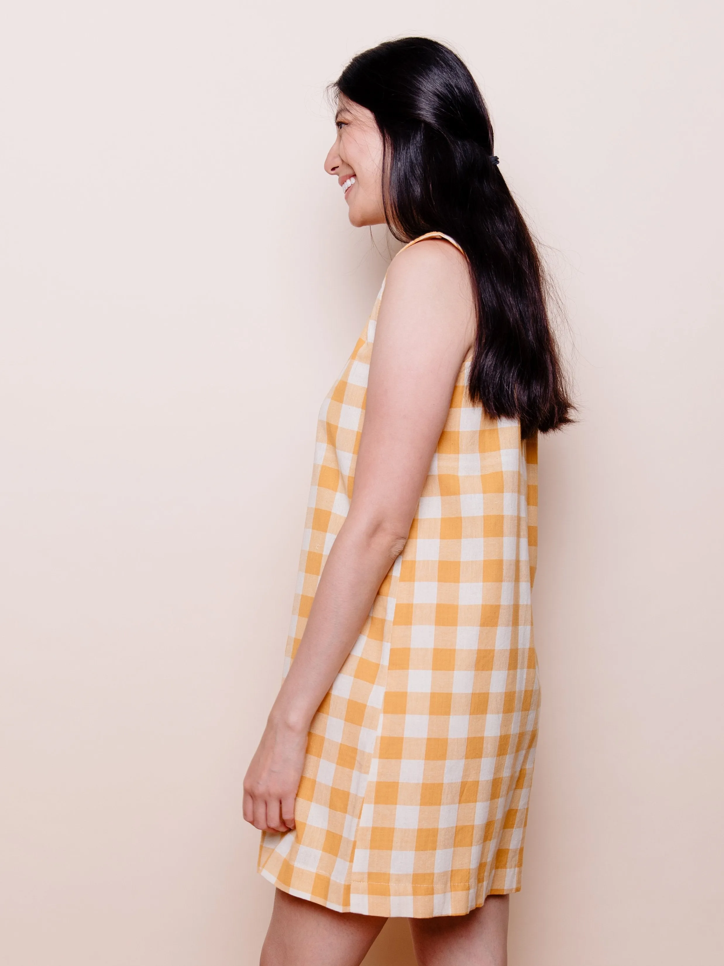 Jacklyn Shift Dress - Gold Gingham