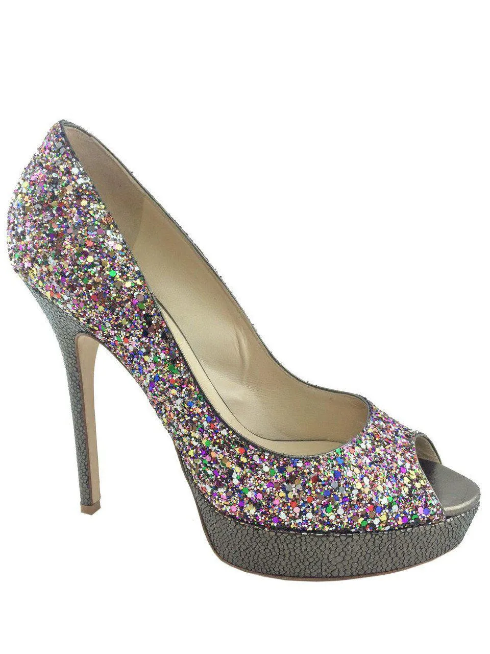 Jimmy Choo Crown Glitter Platform Pumps Size 8