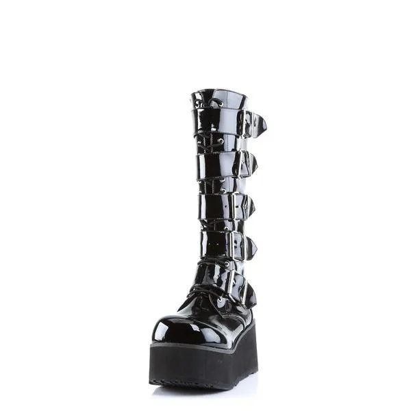 Knee Boots Demonia TRASHVILLE 518 Unisex Goth Punk Rock Black Patent Platform