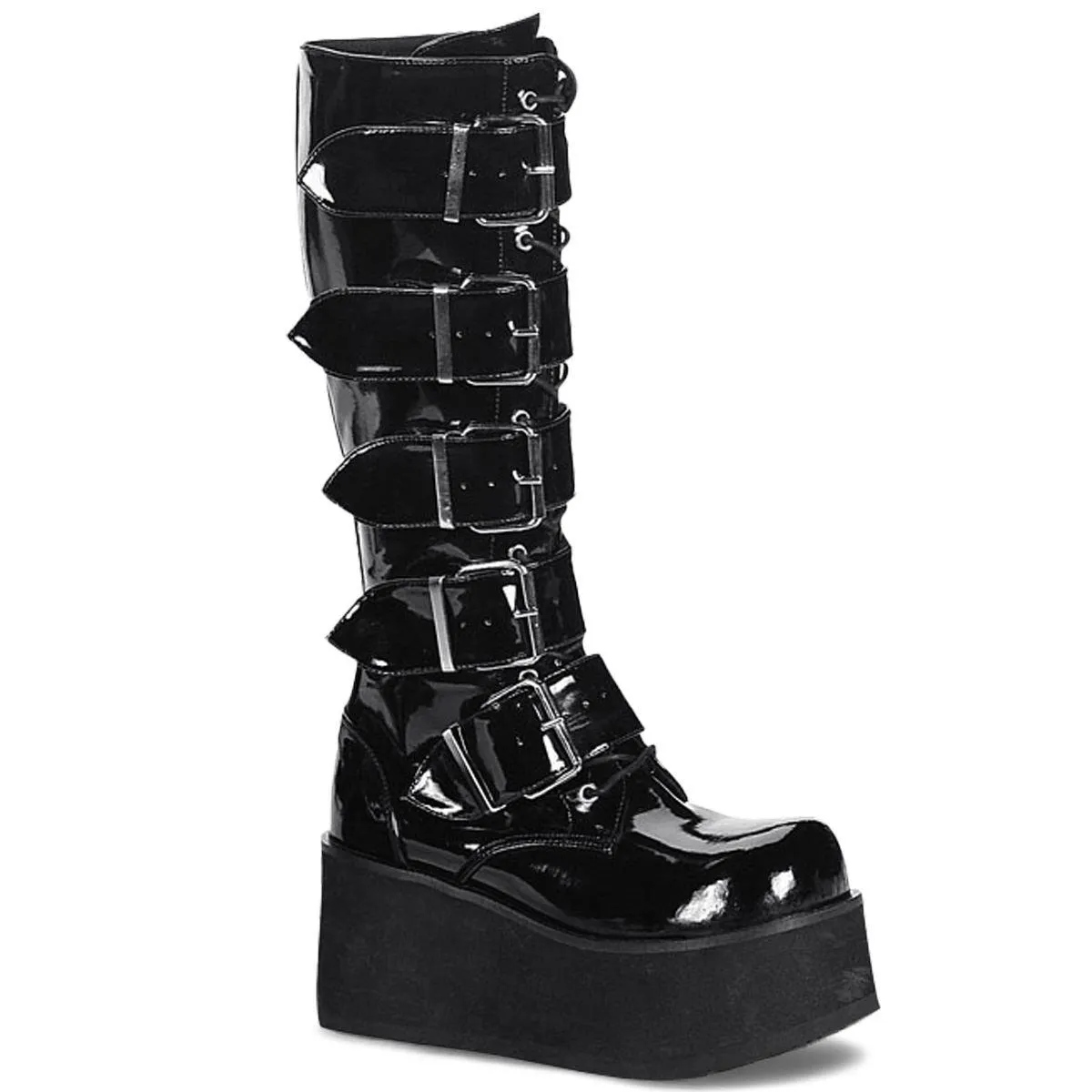 Knee Boots Demonia TRASHVILLE 518 Unisex Goth Punk Rock Black Patent Platform