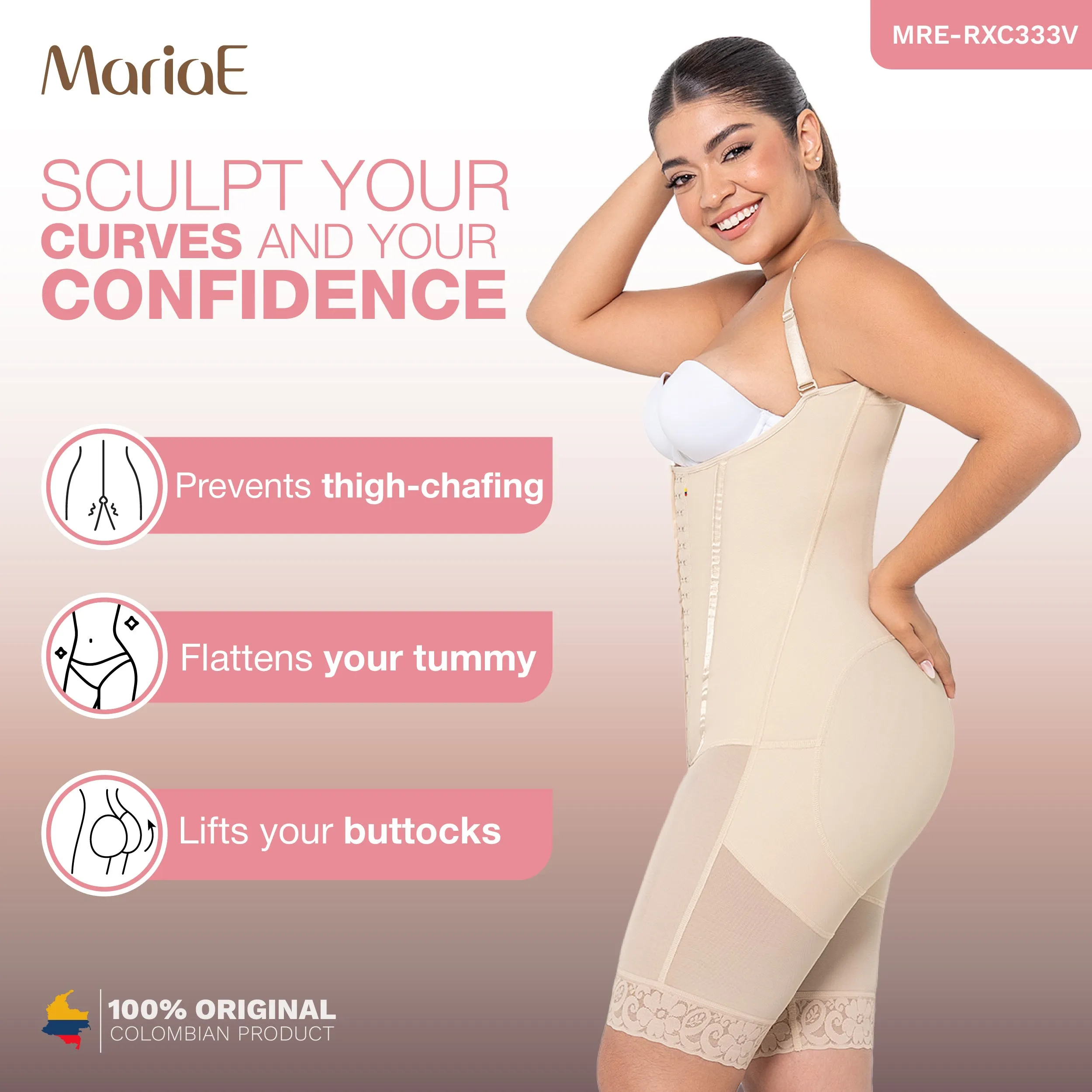 MARIAE RXC333V Fajas Colombianas Reductoras Moldeadoras Daily Use Shapewear Bodysuit High Compression Garment with Inner Elastic Bones