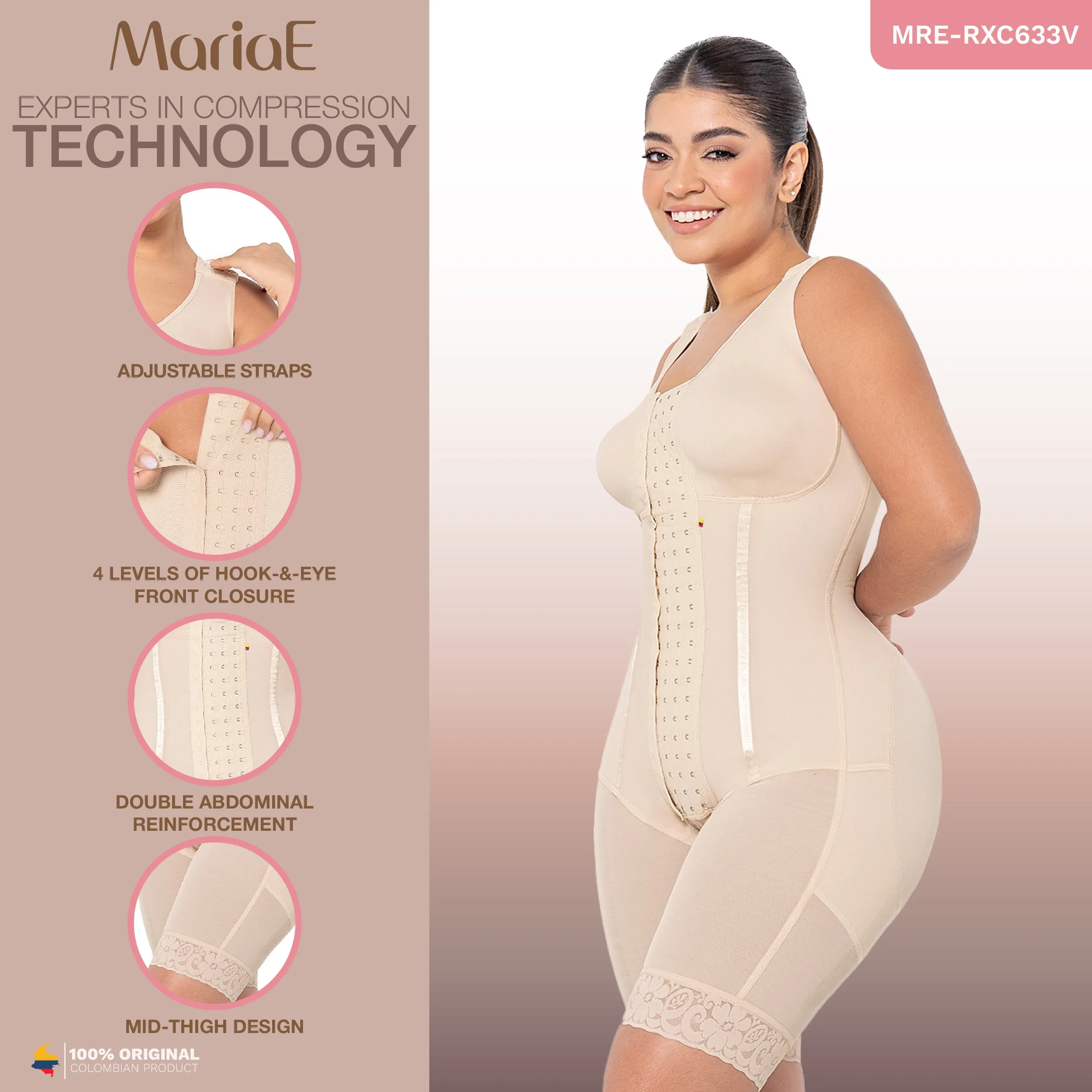 MARIAE RXC633V Fajas Colombianas Tummy Control Shapewear Bodysuit Mid Thigh Body Shaper with Built-in Bra