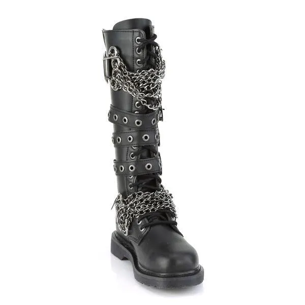 Mens Biker Boots Demonia Bolt-450 Goth Punk Rock Chain Knee High Combat Boots