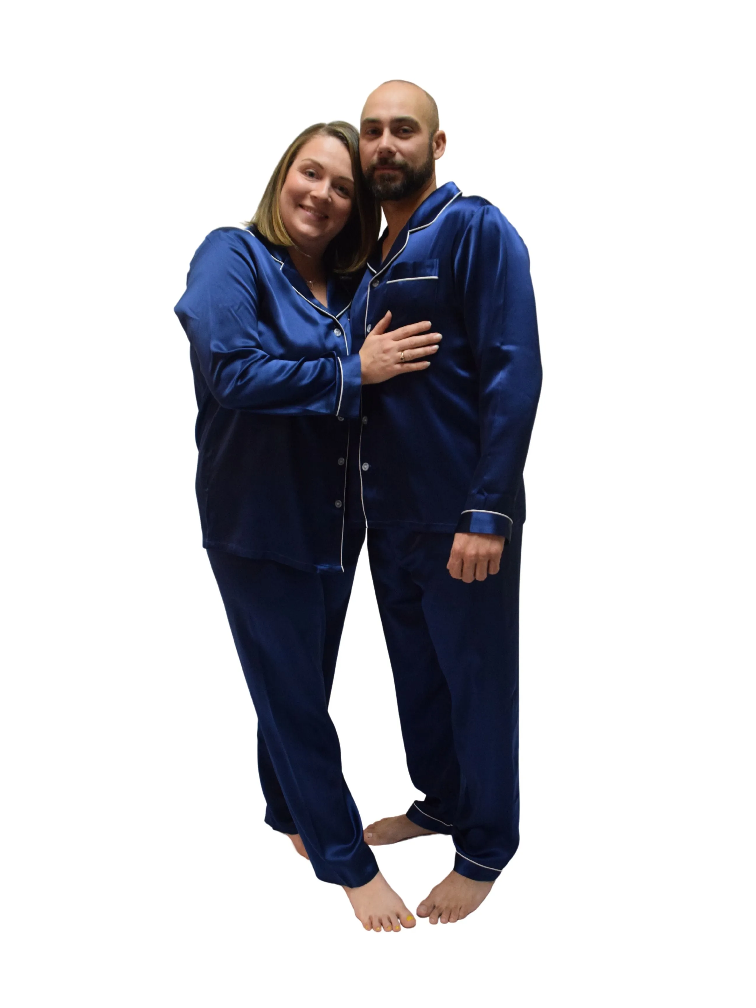 Men's Navy Blue Mulberry Silk Pajama Set