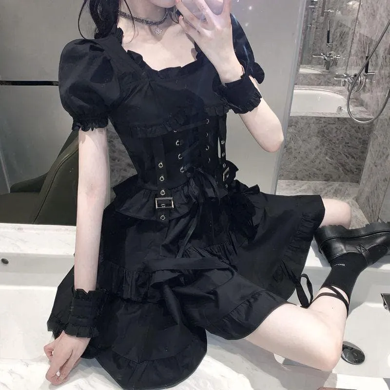 Mini Lolita Dress With Corset And Puff Sleeves