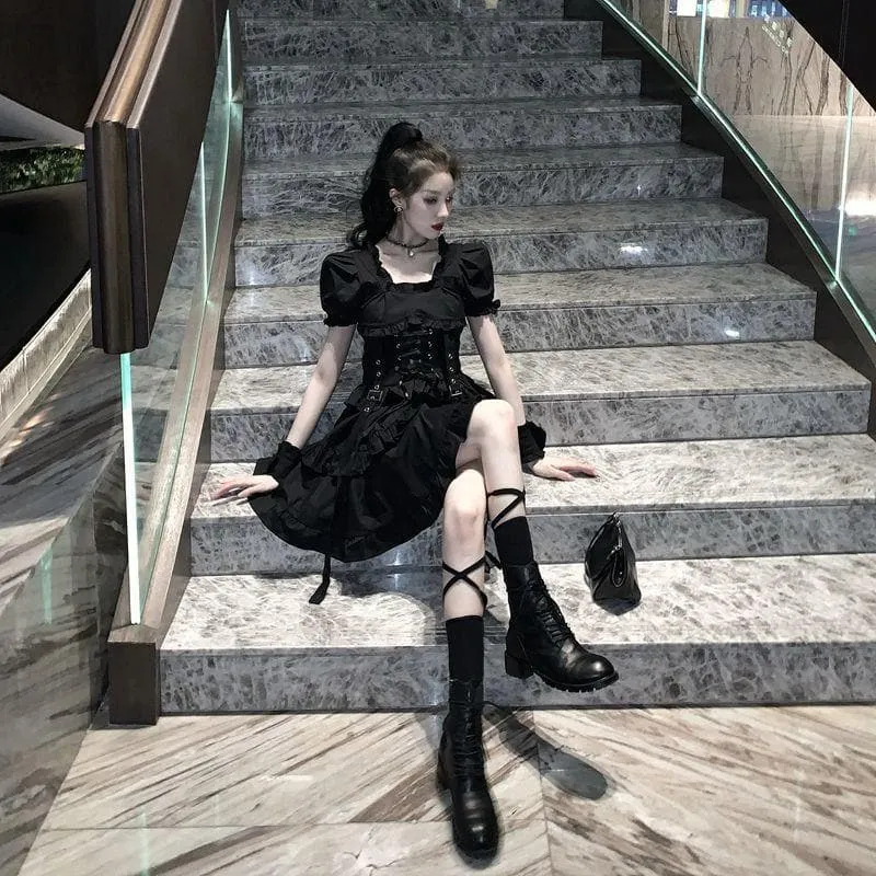 Mini Lolita Dress With Corset And Puff Sleeves