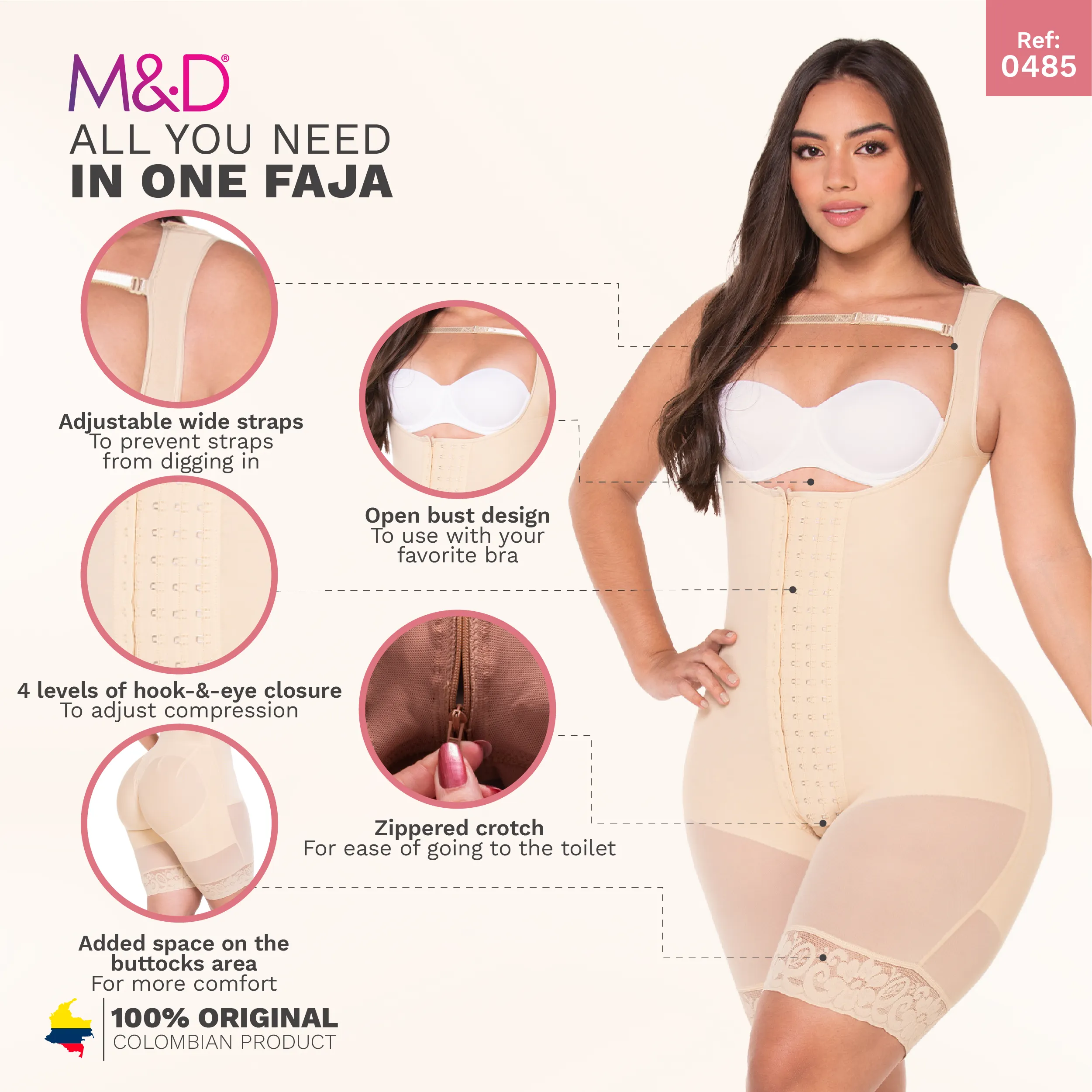 MYD F0485 | Women's Shapewear Post Surgery Fajas Moldeadoras for Guitar and Hourglass Body Types