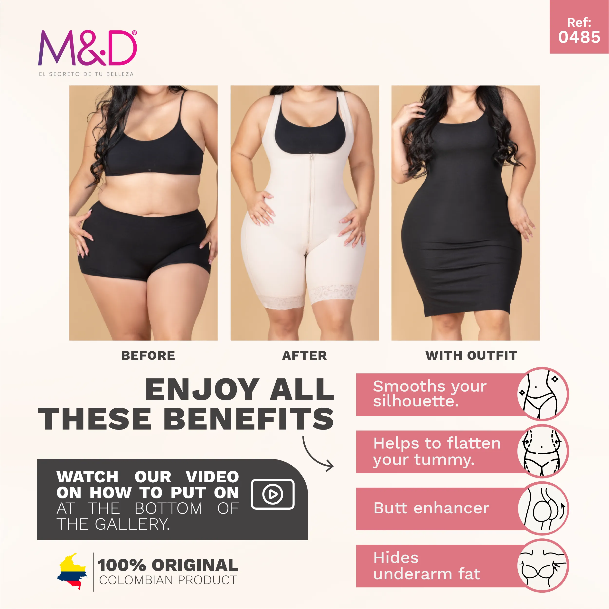 MYD F0485 | Women's Shapewear Post Surgery Fajas Moldeadoras for Guitar and Hourglass Body Types