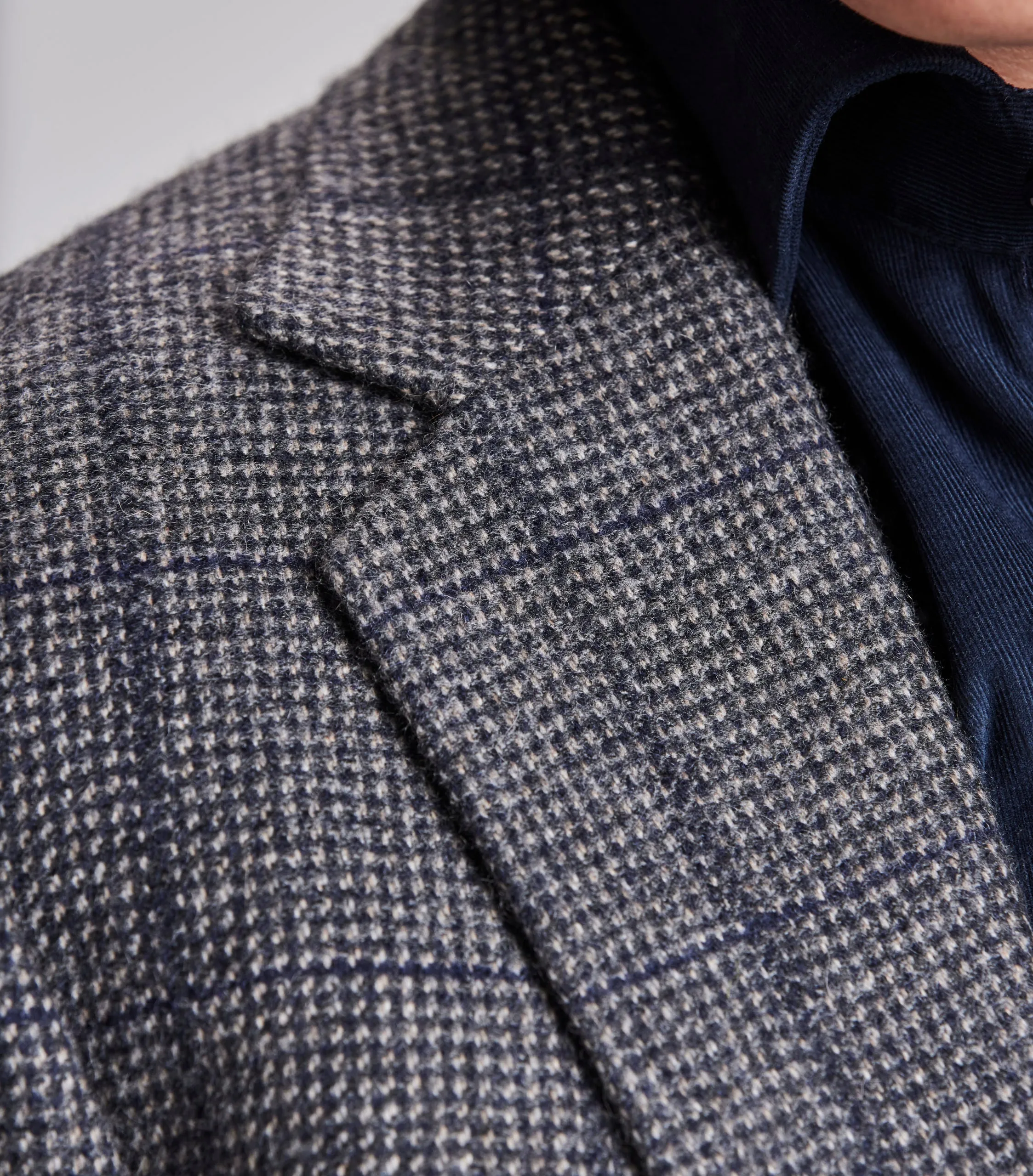 Navy/Grey Hairline Check Cashmere Jacket