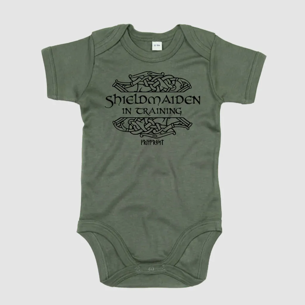 Organic Baby Bodysuit, Shieldmaiden, Camo Green