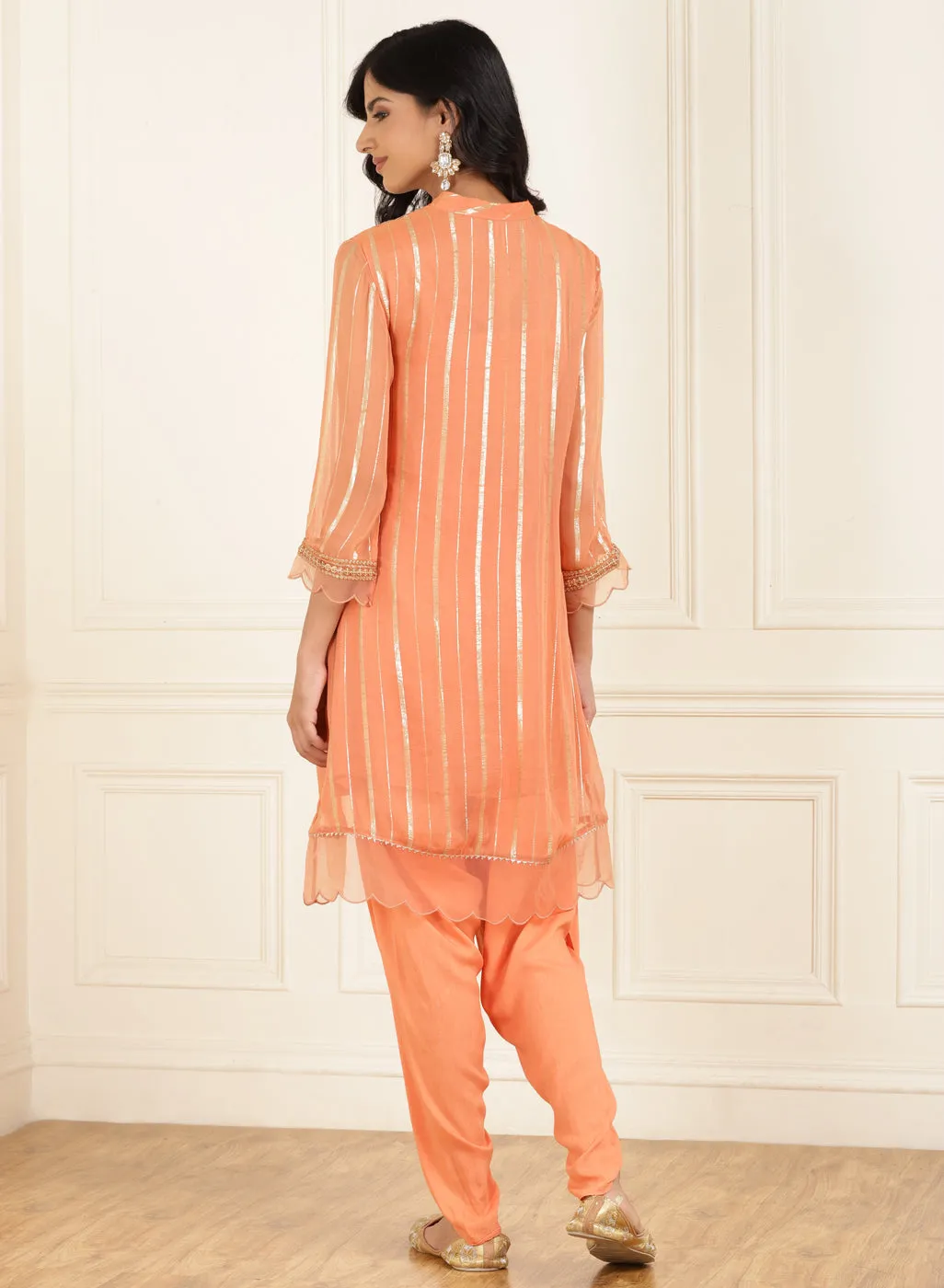 Peach  Co-ord Set with Sequin Work Kurta and Dhoti