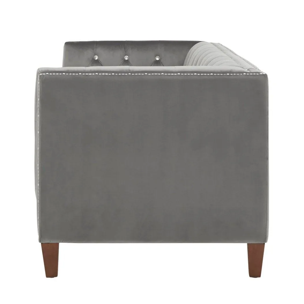 Silver Orchid Jewel-tuft Grey Suede Seating with Nailhead