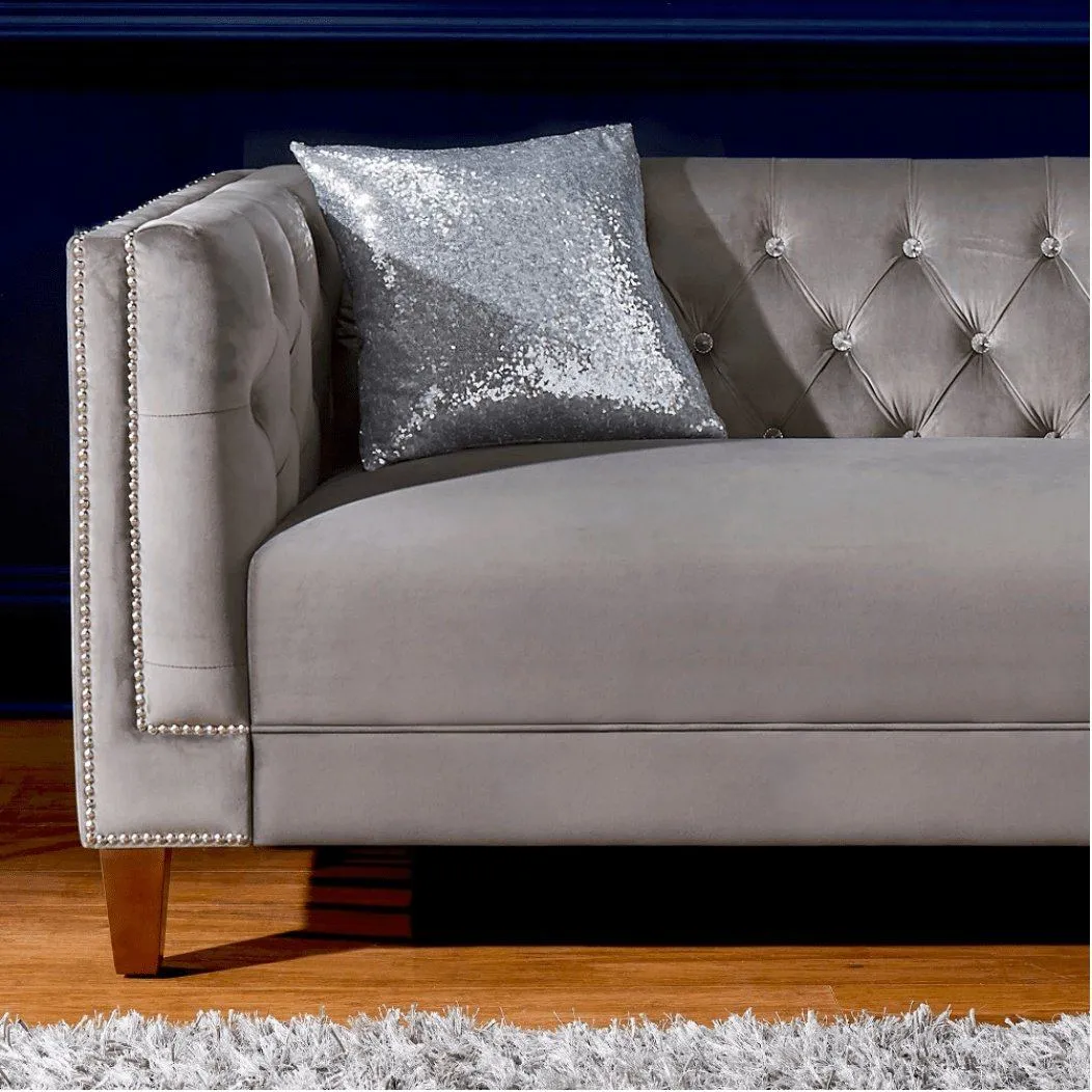 Silver Orchid Jewel-tuft Grey Suede Seating with Nailhead