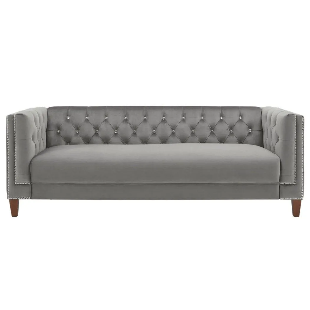 Silver Orchid Jewel-tuft Grey Suede Seating with Nailhead