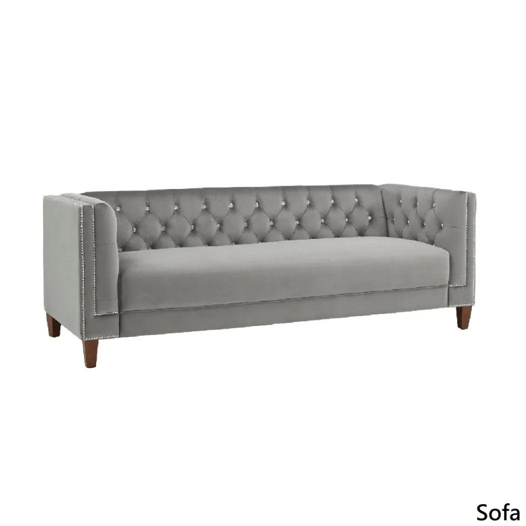 Silver Orchid Jewel-tuft Grey Suede Seating with Nailhead