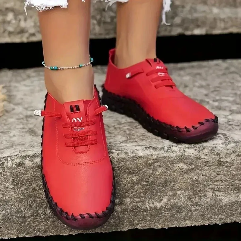 Sneakers Women Shoes Platform Loafers Lace Up Leather Flat Slip-On New 2024 Spring Casual Mom Shoe Mujer Zapatos Chaussure Femme