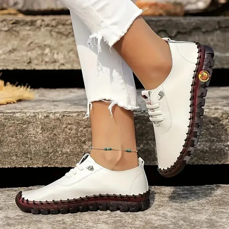 Sneakers Women Shoes Platform Loafers Lace Up Leather Flat Slip-On New 2024 Spring Casual Mom Shoe Mujer Zapatos Chaussure Femme