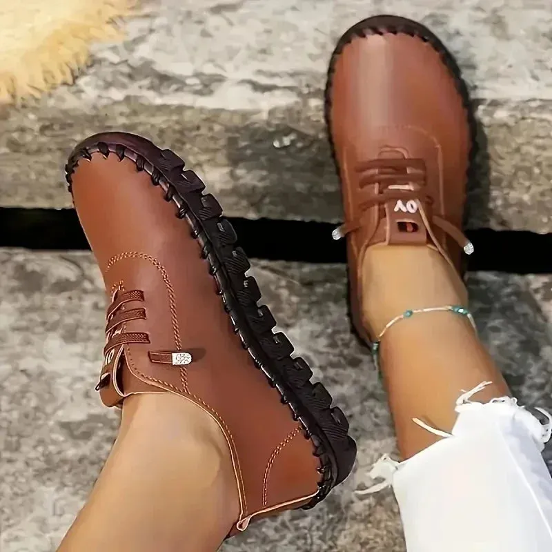 Sneakers Women Shoes Platform Loafers Lace Up Leather Flat Slip-On New 2024 Spring Casual Mom Shoe Mujer Zapatos Chaussure Femme