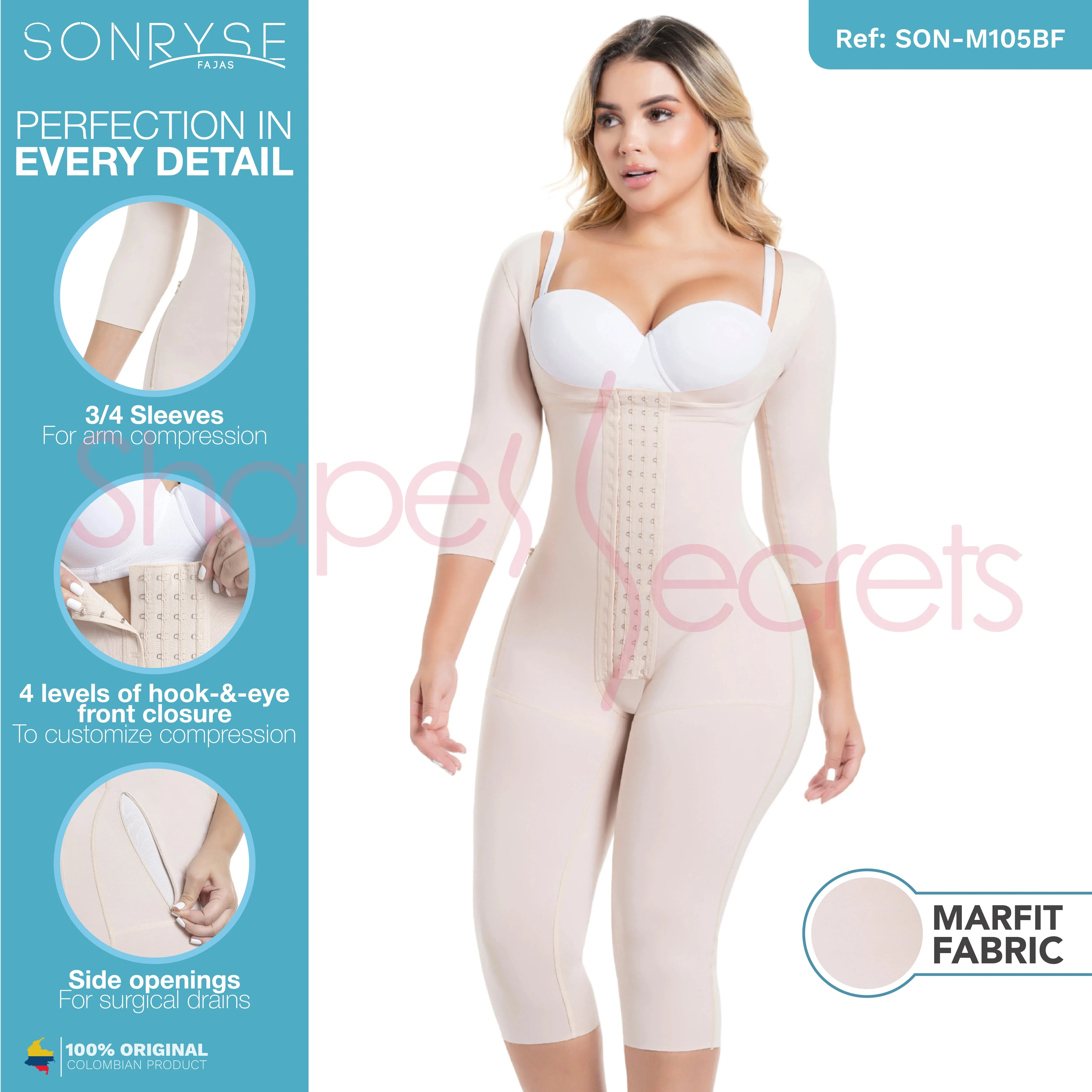 Sonryse M105BF Post Surgery Stage 1 BBL Compression Garment Fajas Colombiana Post Op Open Bust Wide Straps