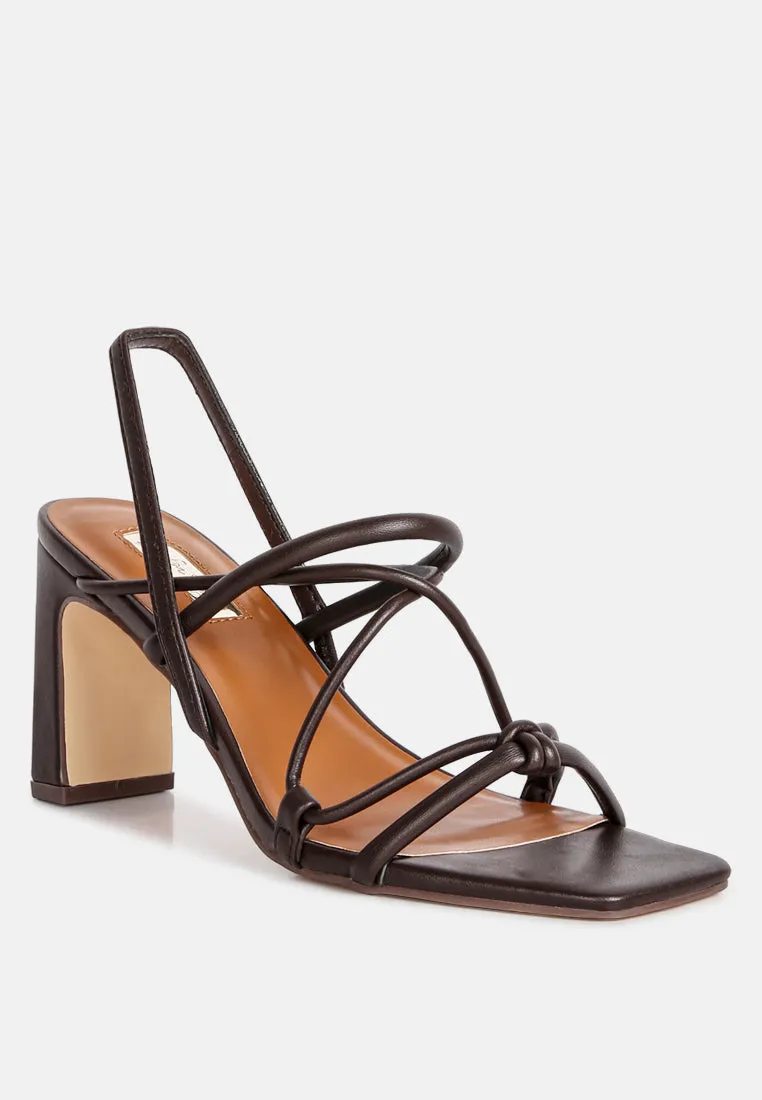 Two Strings Slingback Slim Block Heel Sandals By Ruw