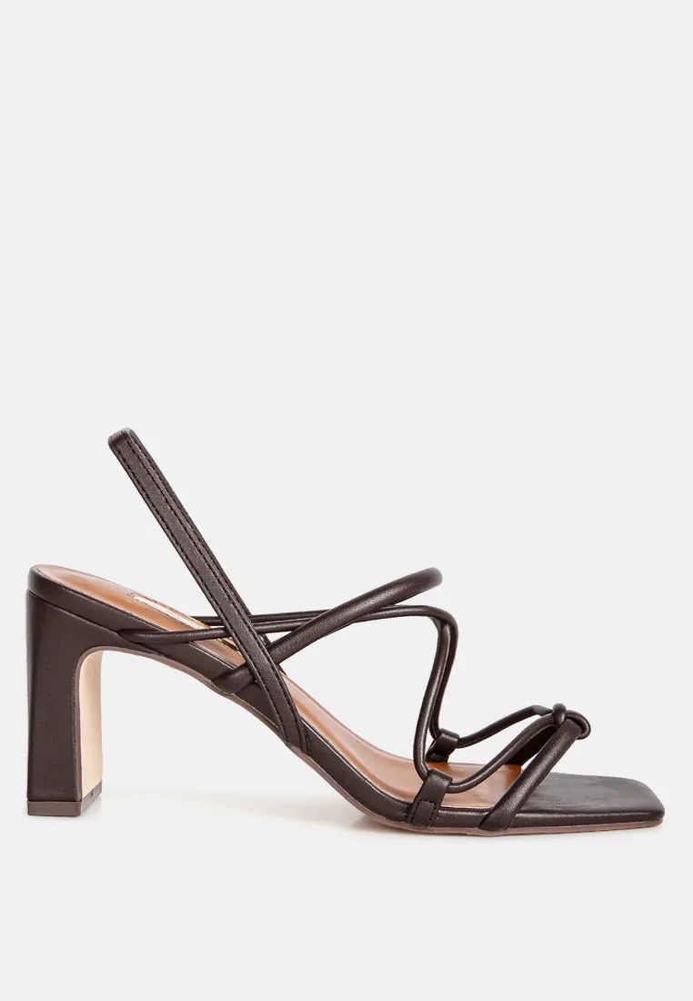 Two Strings Slingback Slim Block Heel Sandals By Ruw