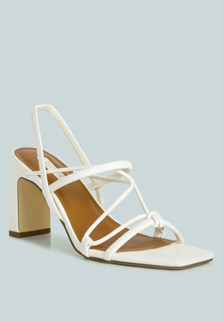 Two Strings Slingback Slim Block Heel Sandals By Ruw