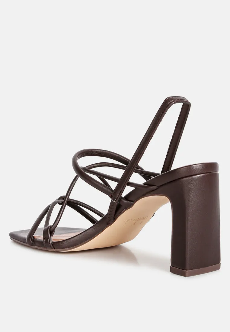 Two Strings Slingback Slim Block Heel Sandals By Ruw