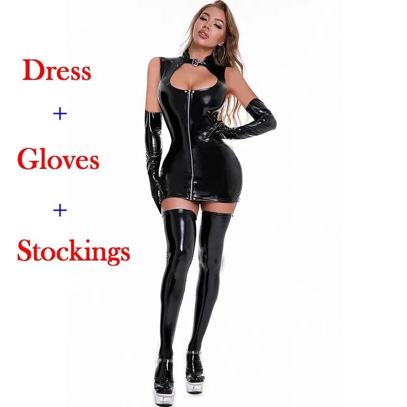 Women Shiny Leather Jumpsuits